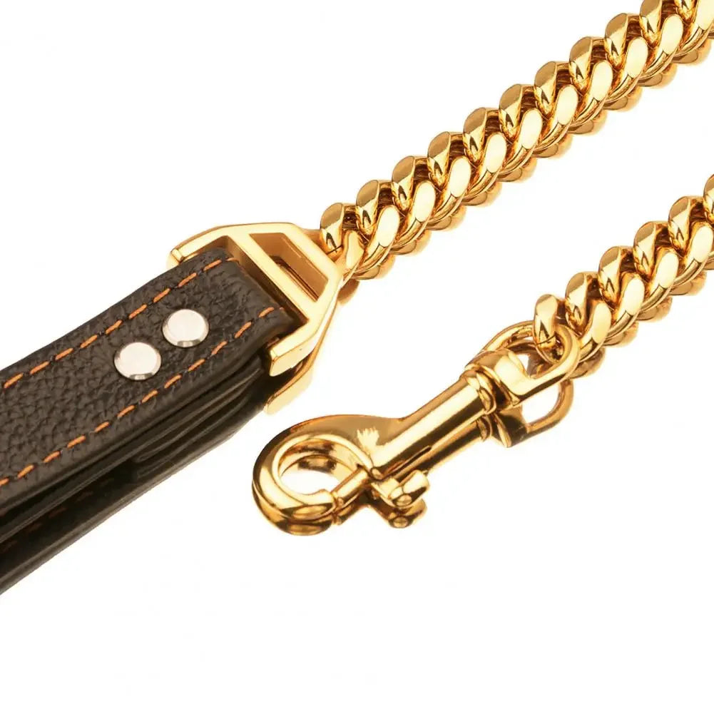 Traction Leash Faux Leather Strong Metal Cuba Stainless Steel Pet Chain for Dog Accessories