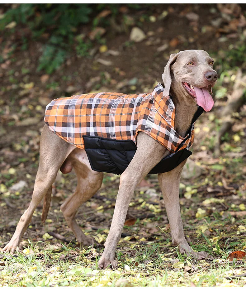 Waterproof Dog Jacket Checked Pattern Reversible Dog Clothes for Small Medium Large Dogs Soft Warm Dog Coat with Flexible Chest