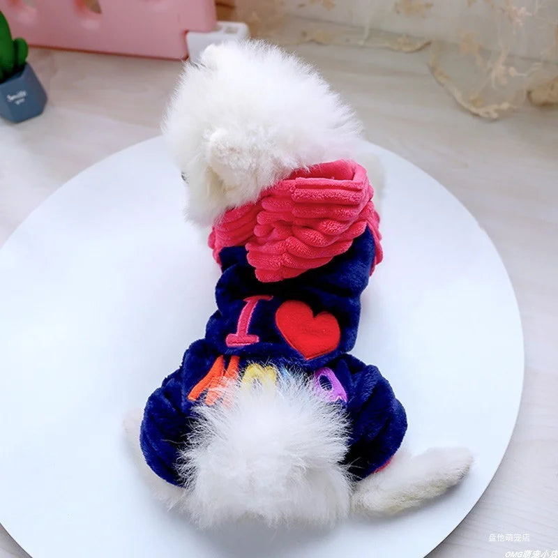 1PC vêtements pour animaux de compagnie chien automne et hiver peluche épaissie rouge I Love MAMA manteau à quatre pattes adapté aux chiens de petite et moyenne taille