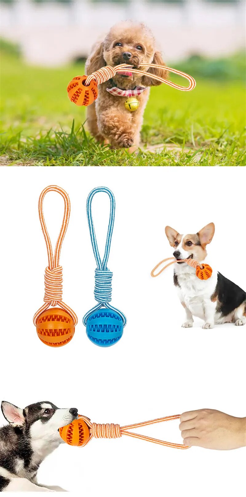 Juguetes para perros, bolas interactivas de cuerda de cáñamo, bolas de goma con fugas para perros pequeños, juguetes resistentes a mordeduras, Limpieza de dientes para mascotas