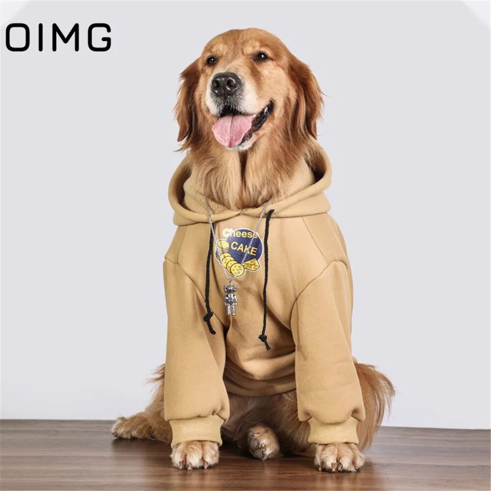 Winter Warm Big Dog Clothes Cheese Cake Printed Medium Large Dogs Hooded Sweater Golden Retriever Labrador Samoyed Hoodies Fashion Style