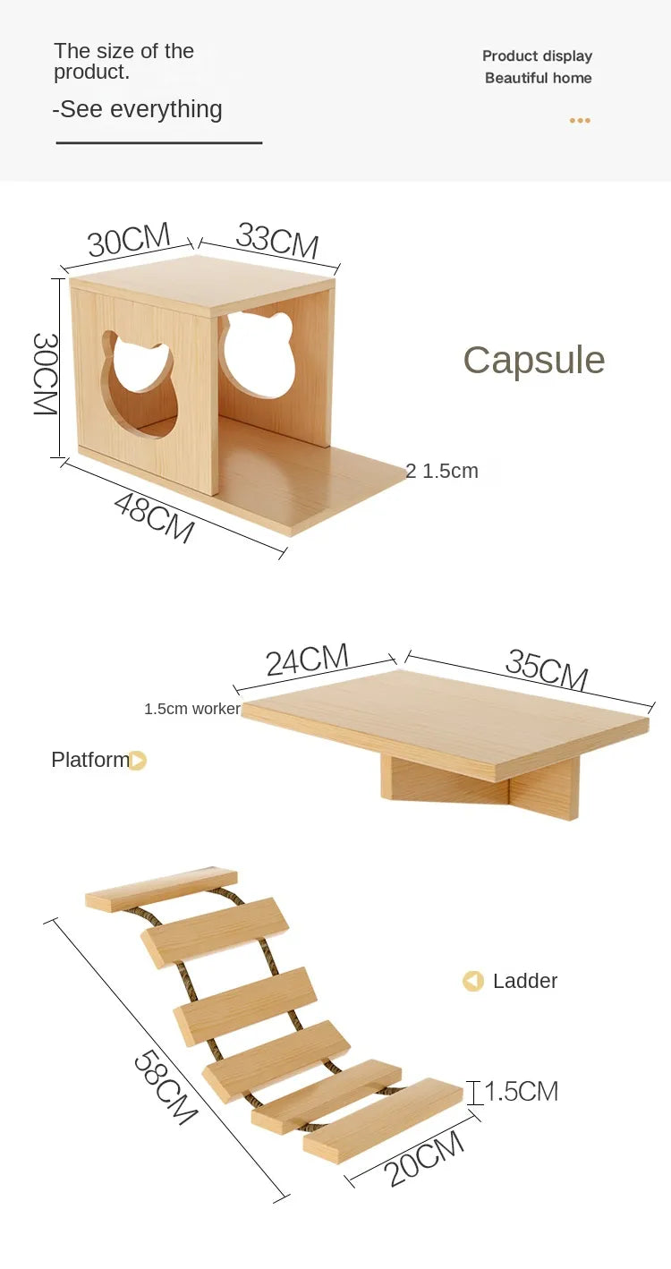 Wall Mounted Cat Tree Towers for Large Cats, Tall Training Supplies, Rest for Cats Nest, Play Structure, Cats Supplies Toys