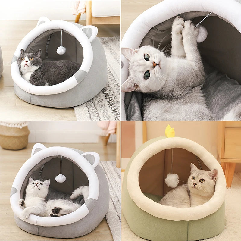 Cat Bed House For Indoor Winter Warm Deep Sleep Comfort Pet Basket Cozy Little Mat With Ball Small Dog Kitten Accessories