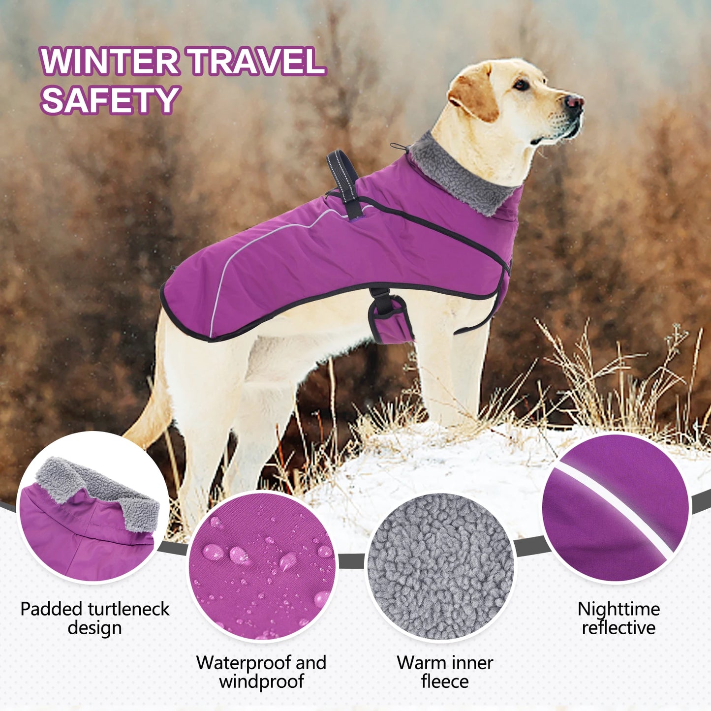 Winter Dog Clothes Jacket for Medium Large Dog Waterproof Warm Dog Coat Thicken Adjustable Safety Snow Pet Outdoor Jacket Hiking