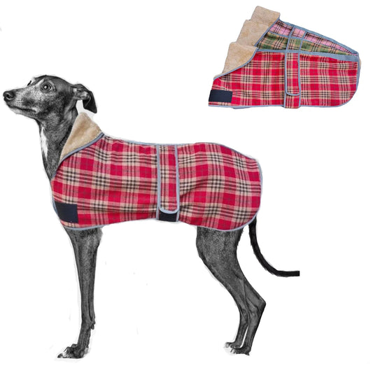 Abrigo para perros de primavera y otoño, ropa reflectante suave y cálida para perros medianos y grandes, chaqueta de lana a cuadros de estilo británico para mascotas, estilo de moda de galgo