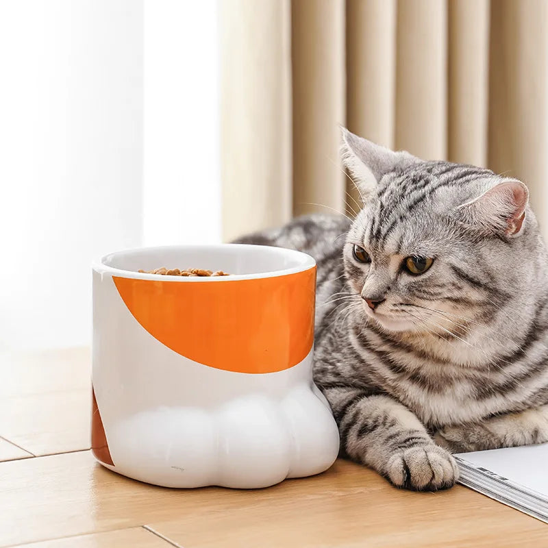 Bol en céramique surélevé pour chat, petits chiens, mangeoires d'eau et de nourriture pour animaux de compagnie, en forme de griffe mignonne, bols à boire et à manger