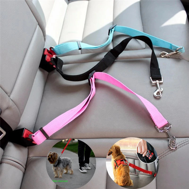 Cinturón de seguridad de coche para perros ajustable, arnés para vehículo, Clip de plomo, palanca de seguridad, collares de tracción, accesorios para perros