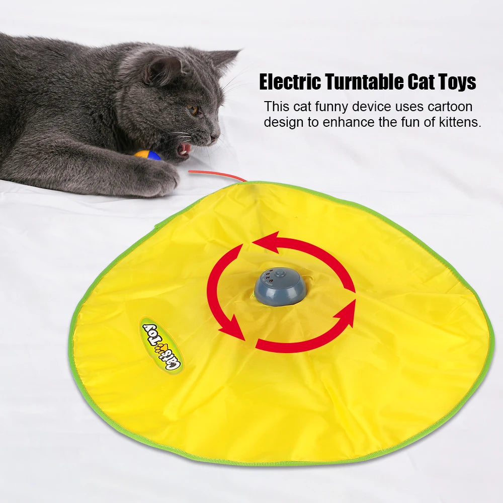 Juguete interactivo para mascotas con plumas móviles de tela de ratón encubierto de 4 velocidades para gatos y gatitos, placa de juguete eléctrica automática para gatos