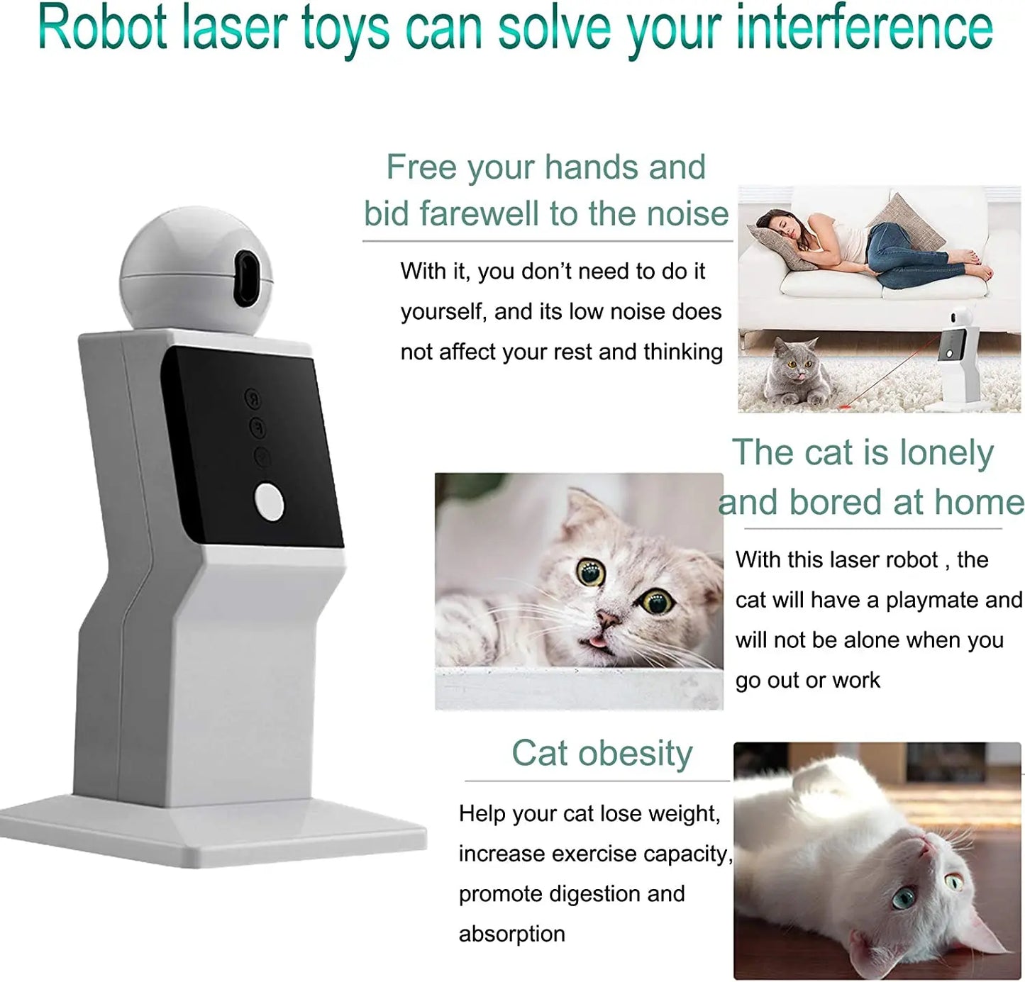 ATUBAN Jouet Laser pour Chat Automatique, Jouet interactif pour Chat Laser à Mouvement aléatoire pour Chats d'intérieur, Chatons, Chiens, Jouet d'exercice à Point Rouge pour Chat