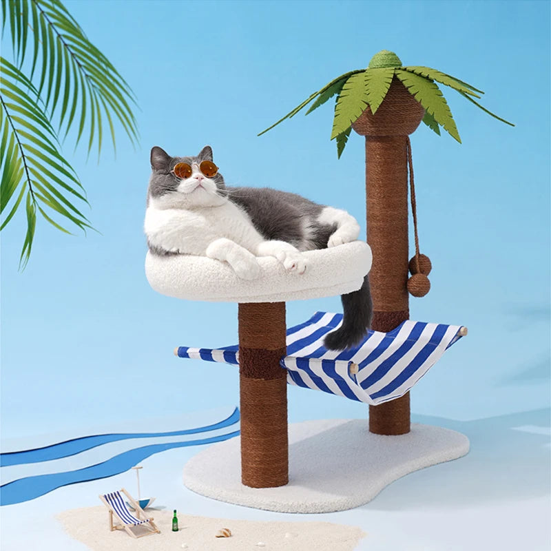 Postes rascadores para gatos, árbol de coco para mascotas, torre de modelado para rascar, marco de escalada para gatos, juguetes con hamaca y cama con estera