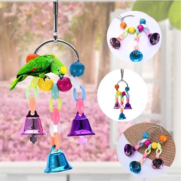 Paquete de 12 Uds. De jaula de juguete para pájaros, accesorios para pájaros, juguetes de madera para loros, columpio, puente colgante, jaula de bolas, campanas, juego de suministros para mascotas