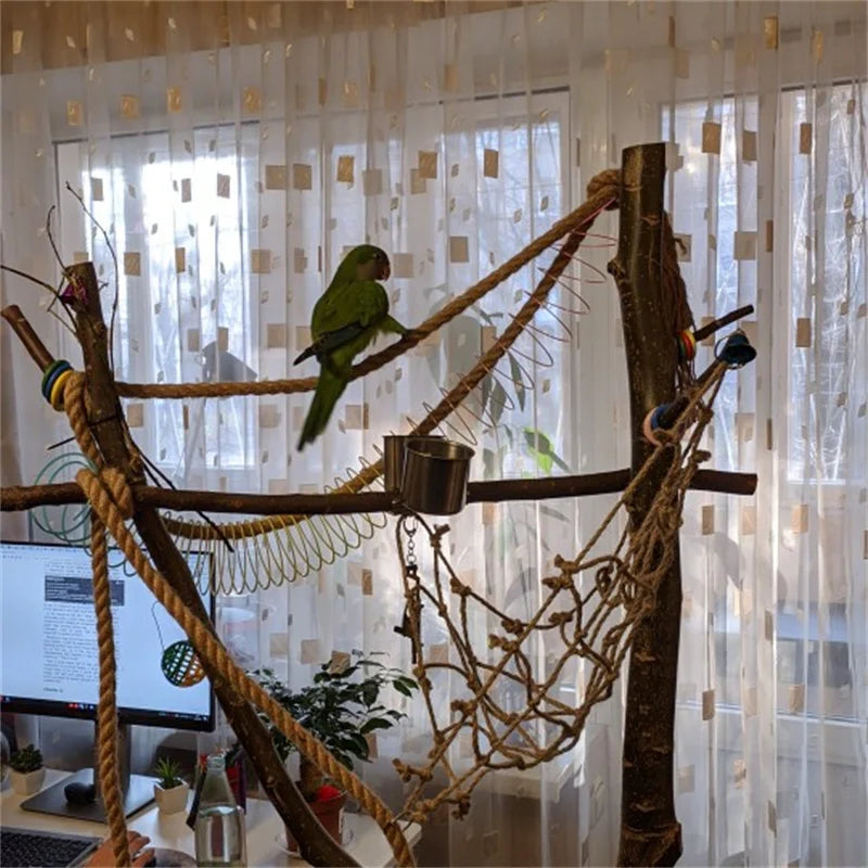 Red de escalada para loros de 40x40cm, juguete para pájaros, cuerda para columpio, soporte para pájaros, hamaca de red con gancho, colgante para pájaros, escalada, juguetes para morder