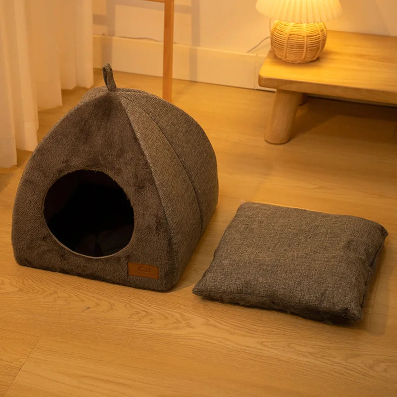 Soft Cat Bed Warm Semi-Enclosed Cat House Kennel for Small Dogs Cats Deep Sleep Pet Basket Cozy Kitten Lounger Cat Accessories