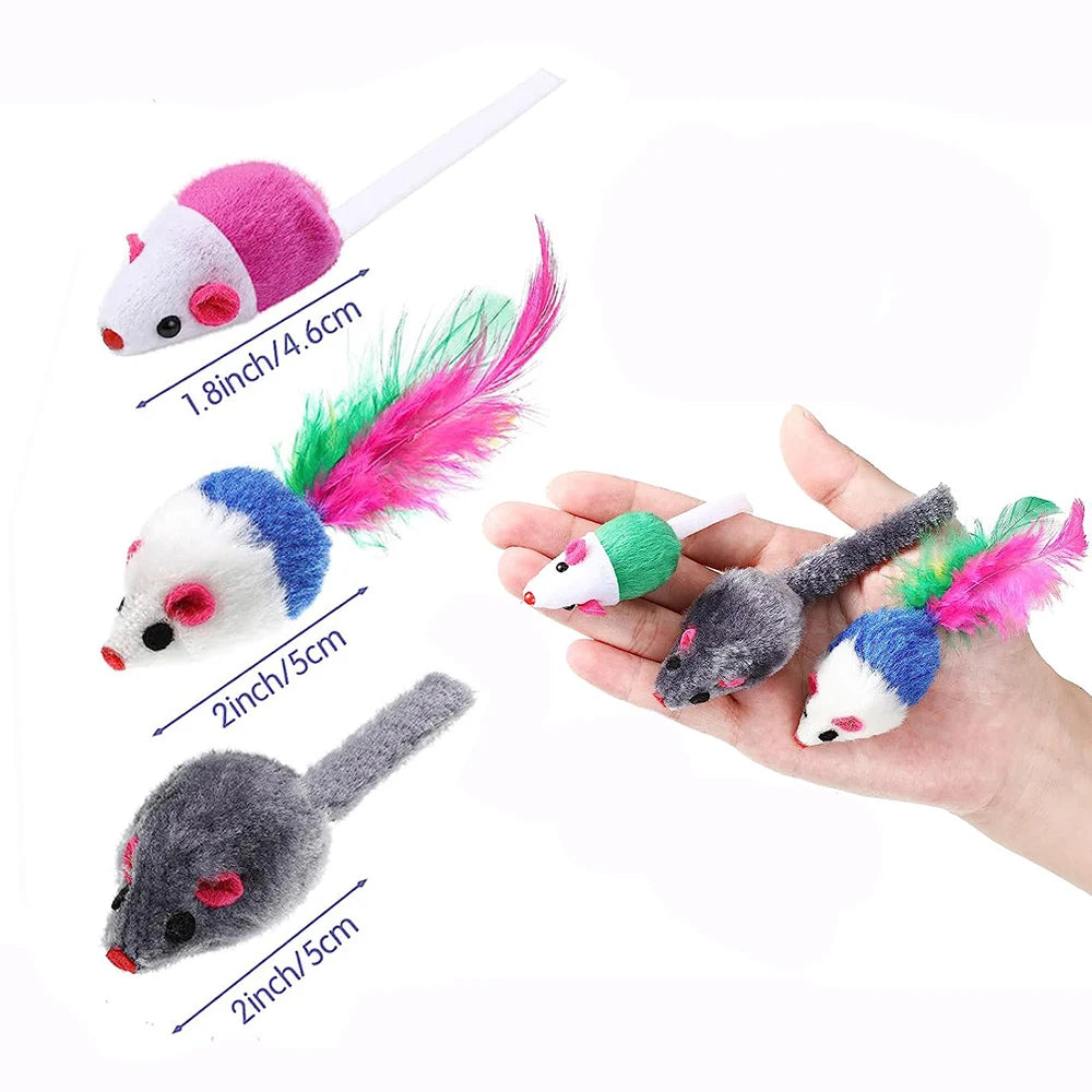 36Pcs Fur Mice Cat Toys Rattle Mouse Cat Toy Assorted Interactive Cat Toy for Indoor Kitten Cat Catch Play Mouse Toy Sound Mouse