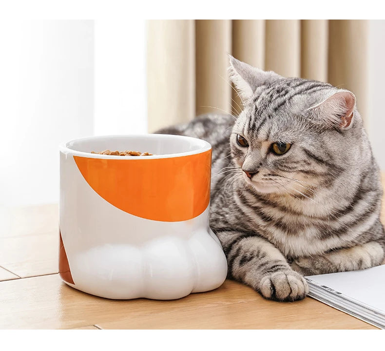 Bol en céramique surélevé pour chat, petits chiens, mangeoires d'eau et de nourriture pour animaux de compagnie, en forme de griffe mignonne, bols à boire et à manger