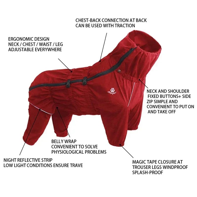 Abrigo para perros, chaqueta para exteriores, impermeable, ropa cálida de invierno, mono grande, impermeable reflectante para perros medianos y grandes