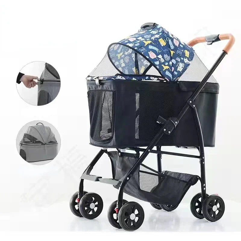 Bearing 15kg Small Dog Carrier Four-wheel Shock Absorption Car Dog Basket Convenient Folding Pet Trolley Separation Dog Seat