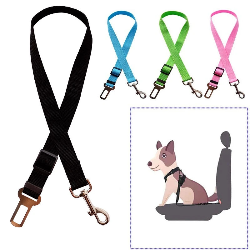 Cinturón de seguridad de coche para perros ajustable, arnés para vehículo, Clip de plomo, palanca de seguridad, collares de tracción, accesorios para perros