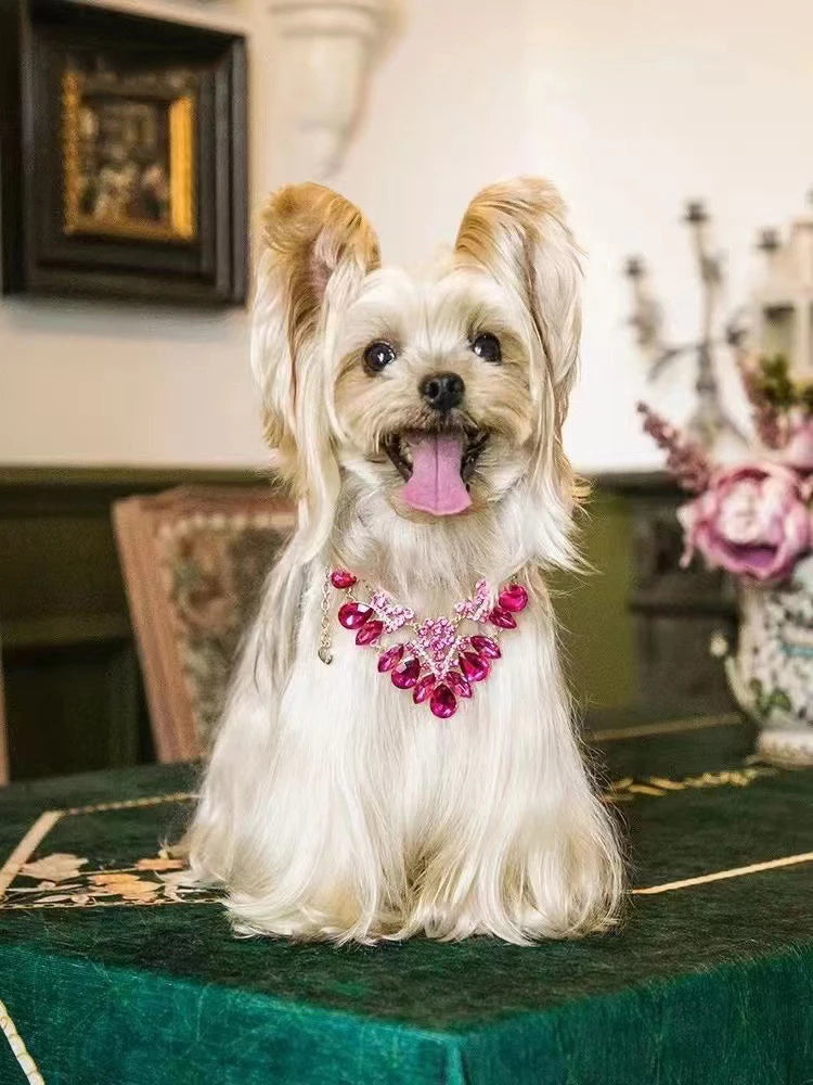 Collar de lujo para mascotas, cadena ajustable, collar de perro con diamantes de imitación grandes para perros pequeños, collar de gato con diamantes de moda, accesorios para mascotas femeninas, estilo