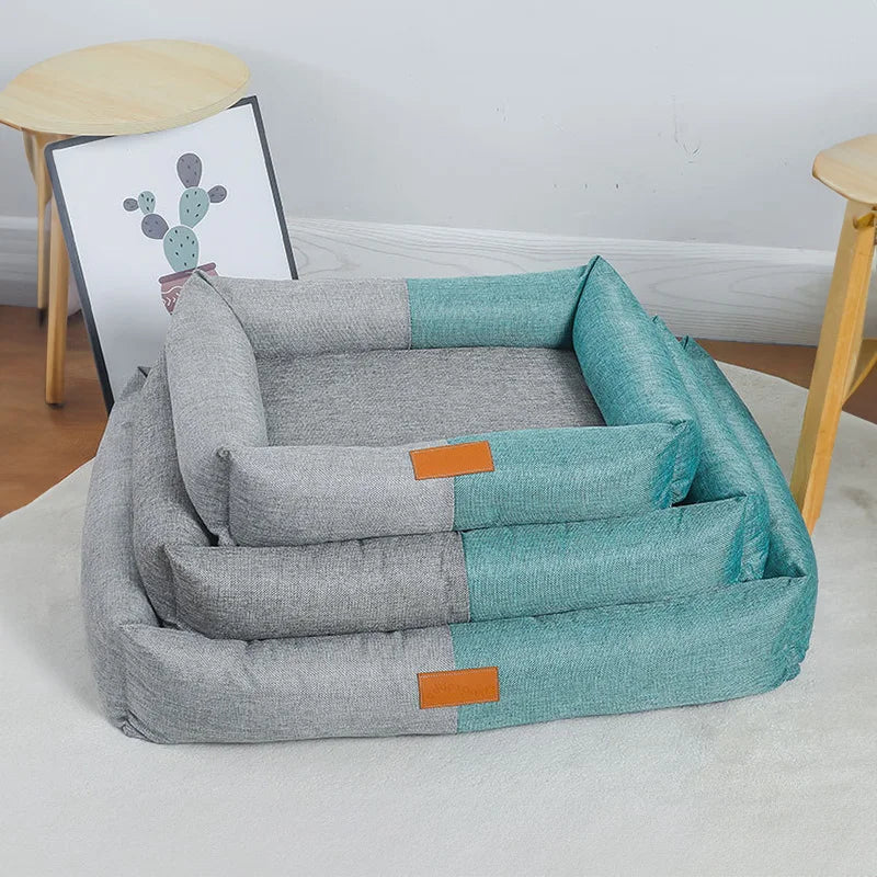 Lit pour chien en coton et lin, lavable et amovible, petit lit pour animal de compagnie, résistant à la mastication, tapis de couchage confortable pour l'extérieur, lits pour chiens de grande taille