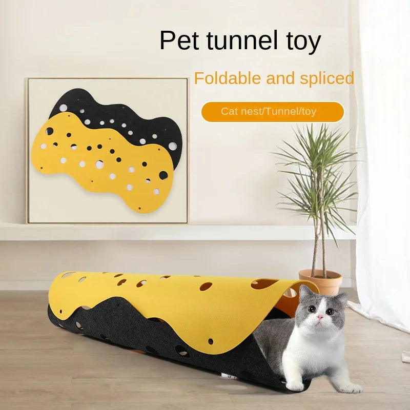 Juguete para gato, pompón de fieltro, túnel para gato, nido Deformable para gatito, casa de tubo plegable, túnel interactivo para mascota, gato de juguete