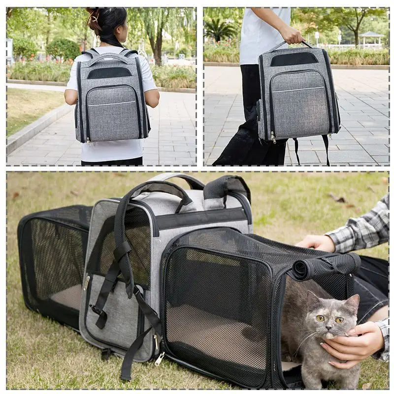 Cat Carrying Bags Breathable Pet Outgoing Travel Backpack Expandable Puppy Kitten Carriers Foldable Cats Large Capacity Bag