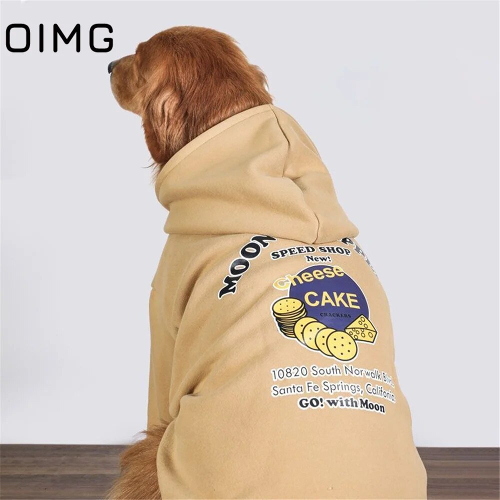 Winter Warm Big Dog Clothes Cheese Cake Printed Medium Large Dogs Hooded Sweater Golden Retriever Labrador Samoyed Hoodies Fashion Style