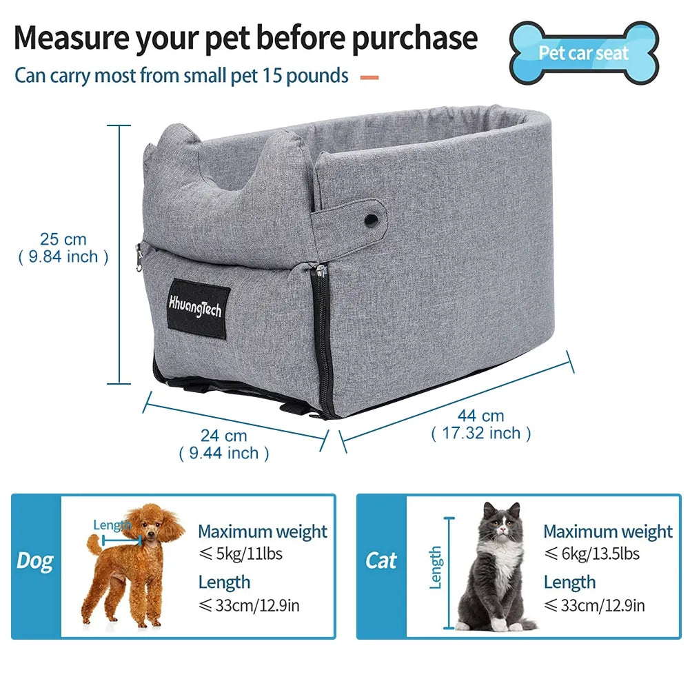 Portable Dog Car Seat Central Control Nonslip Pet Carriers Safe Armrest Box Booster Kennel Tote Cage For Puppy Dog Cat Travel Bag