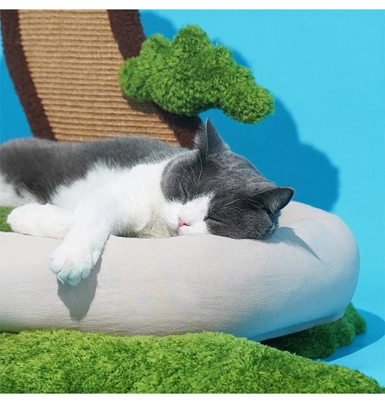 Nido para gatos, sofás cama multifuncionales para mascotas con almohadillas para rascar, trinquete de molienda para gatos, casa para dormir con juguetes interactivos de menta para gatos