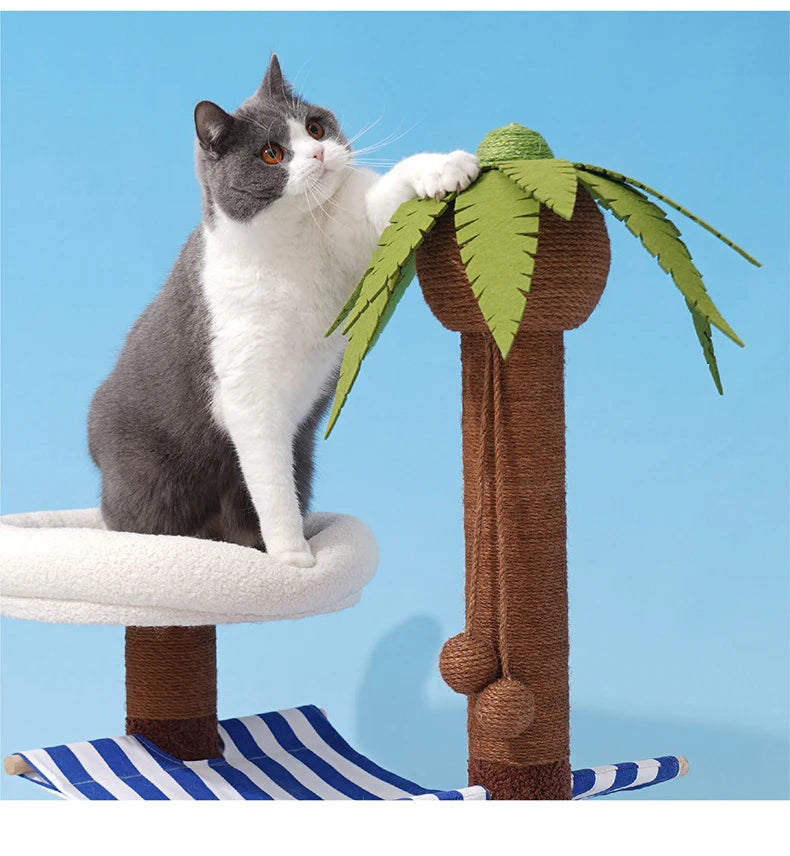 Postes rascadores para gatos, árbol de coco para mascotas, torre de modelado para rascar, marco de escalada para gatos, juguetes con hamaca y cama con estera