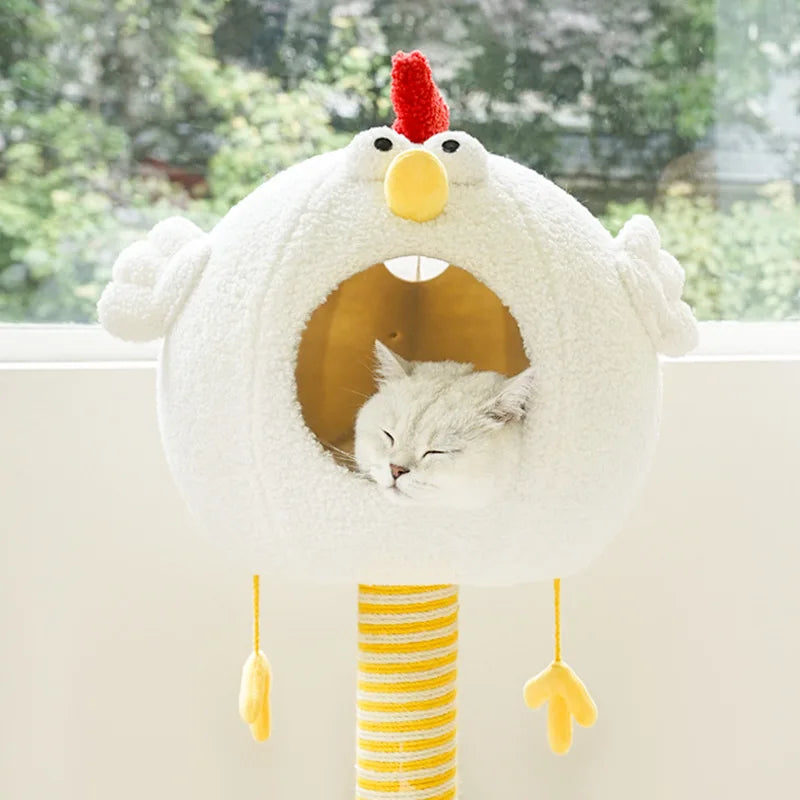 Postes rascadores para gatos con forma de pollito, casa de descanso para dormir para mascotas, casa rascadora para gatos, muebles multifuncionales para rascar gatos, cama de juguete