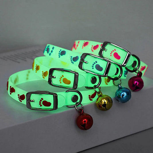 Collar luminoso para gato, Collar brillante para perros y gatos pequeños, Collar fluorescente de silicona antipérdida, Collar con campana para gato, anillo para el cuello, accesorios para Gato