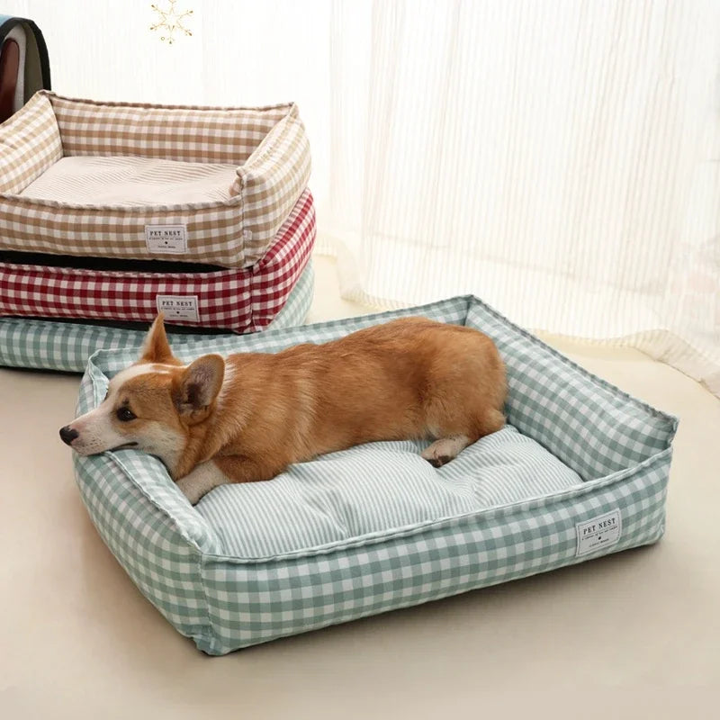 Pet Dog Bed Square Lattice Kennel Medium Small Cat Sofa Bed Cushion removable Pet Calming Dogs House Pets Supplies Accessories