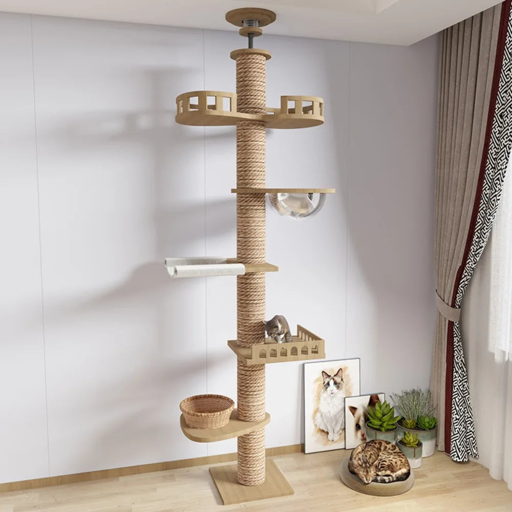 Árbol para gatos, torre para gatos de suelo a techo con poste rascador, hamaca, centro de actividades para mascotas, juguete de escalada para gatitos, muebles para mascotas