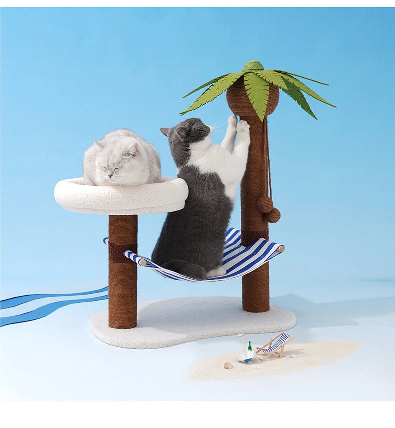 Postes rascadores para gatos, árbol de coco para mascotas, torre de modelado para rascar, marco de escalada para gatos, juguetes con hamaca y cama con estera