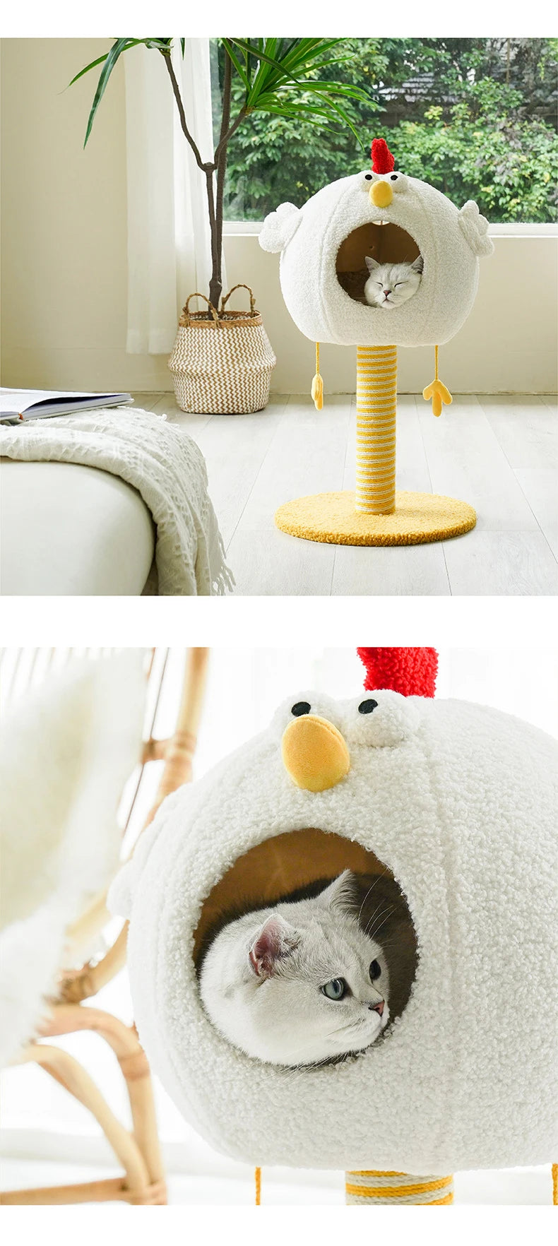 Postes rascadores para gatos con forma de pollito, casa de descanso para dormir para mascotas, casa rascadora para gatos, muebles multifuncionales para rascar gatos, cama de juguete