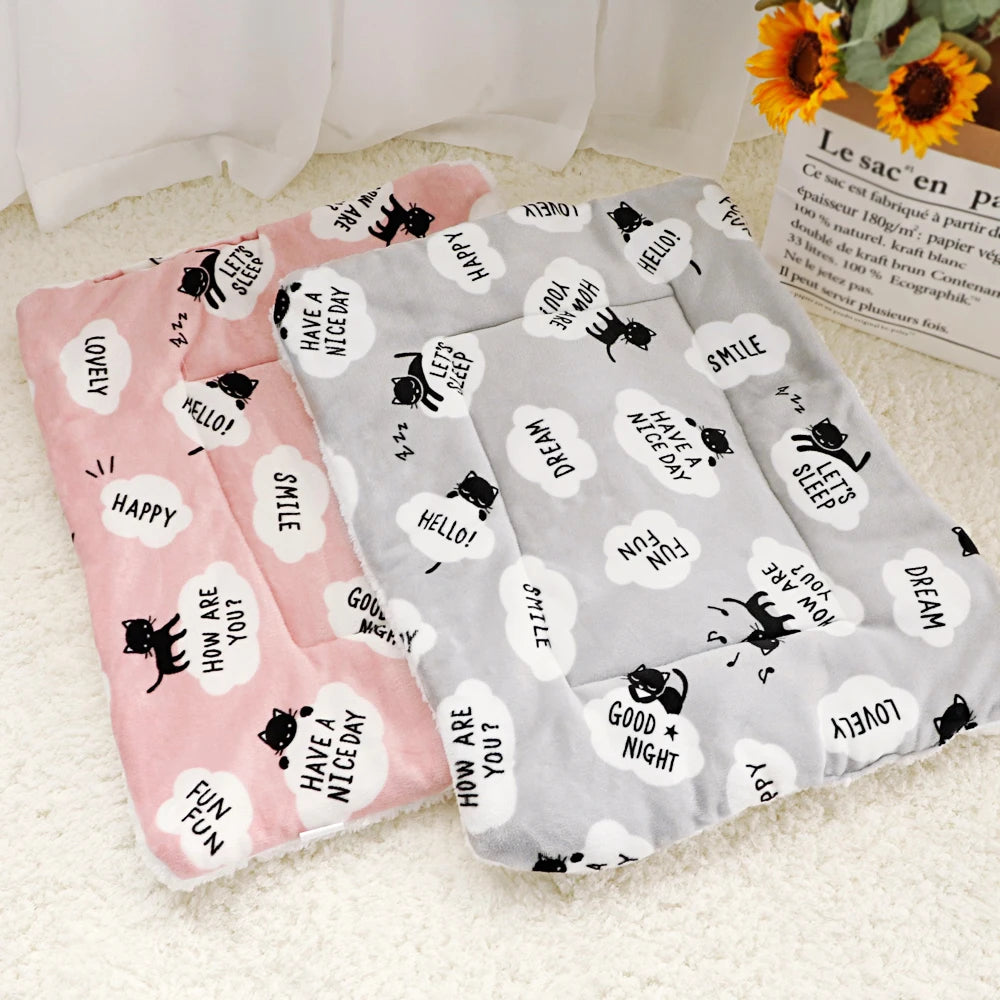 Tapis de chat doux en coton doux pour chiens et chats, matelas de lit chaud d'hiver pour maison d'animal de compagnie, tapis de chenil épais pour petits et grands chiens et chats, rose