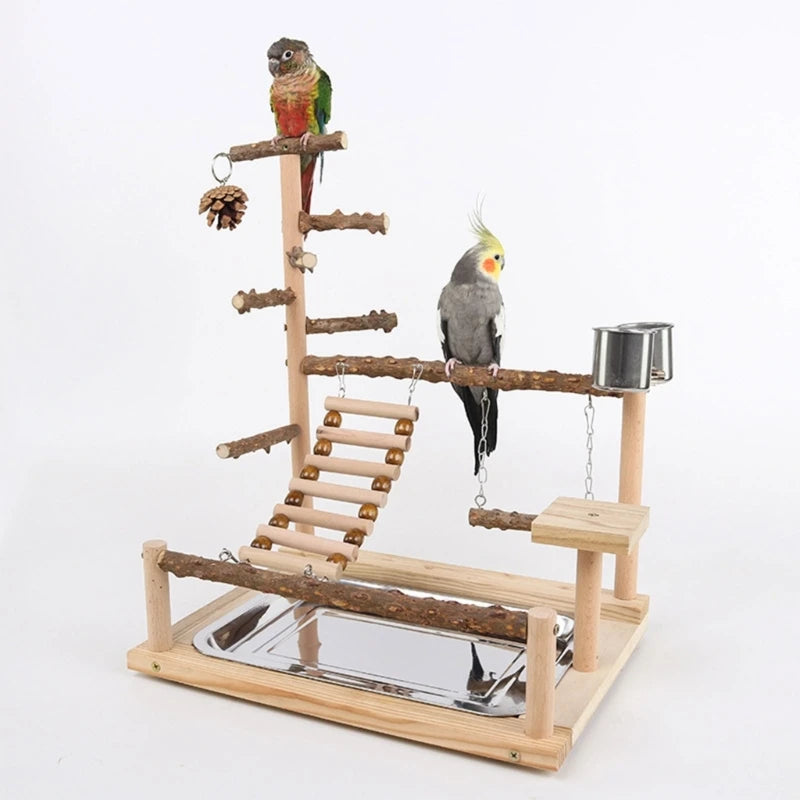 Hotsale oiseau balançoire jouet en bois perroquet perche support de jeu avec perles à mâcher Cage aire de jeux oiseau balançoire jouet en bois perroquet perche