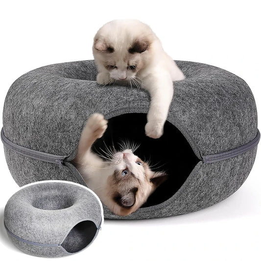 Donut Pet Cat Tunnel Interactive Play Toy Cat bed Dual Use Ferrets Rabbit Bed Tunnels Indoor Toys Cats House Kitten Training Toy