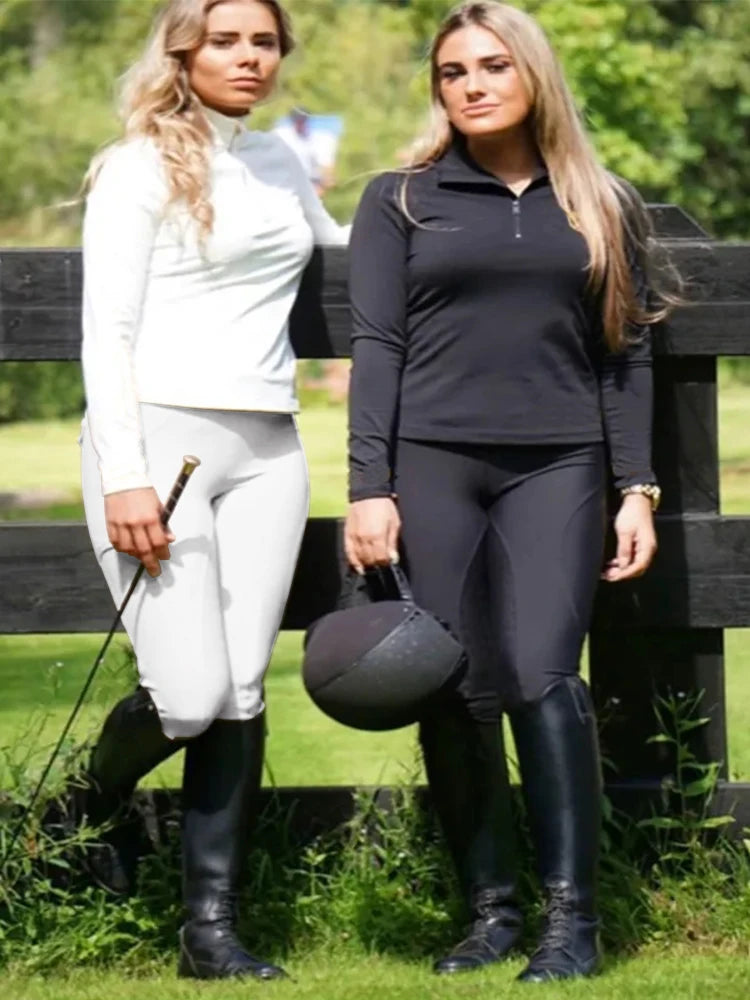 Women Horse Riding Clothes Set Full Seat Silicone Equestrian Breeches Sport Suits Woman Riding Leggings Shirts Tops Matching