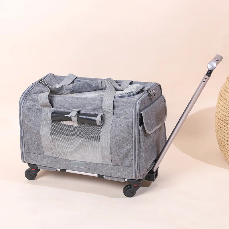 Boîtier de chariot Portable pour animaux de compagnie, roue universelle détachable, respirant et pliable, fournitures de transport pour chat, sac de voyage pour chiot de grande capacité