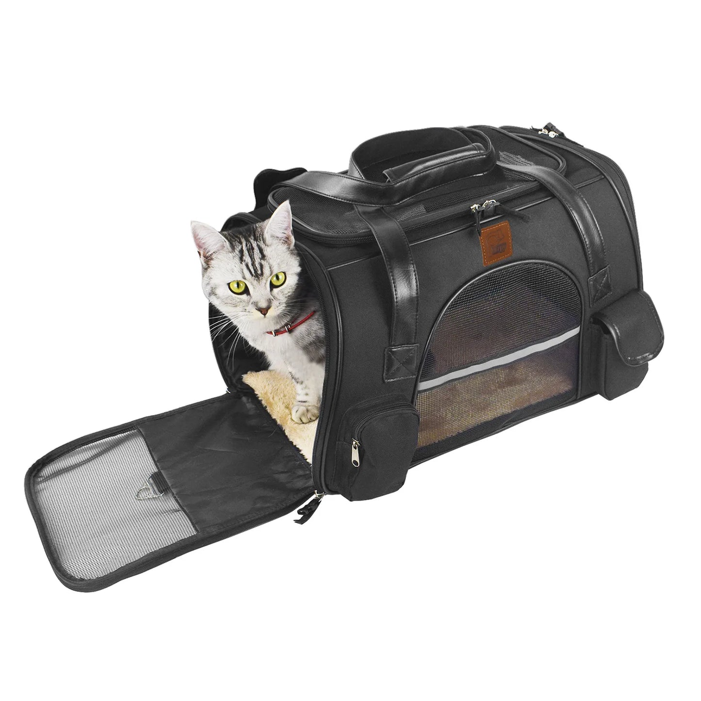 Bolsa transportadora para perros, mochila lateral suave, transportadores para mascotas y gatos, bolsas de viaje para perros, transporte aprobado por aerolínea para perros pequeños y gatos salientes