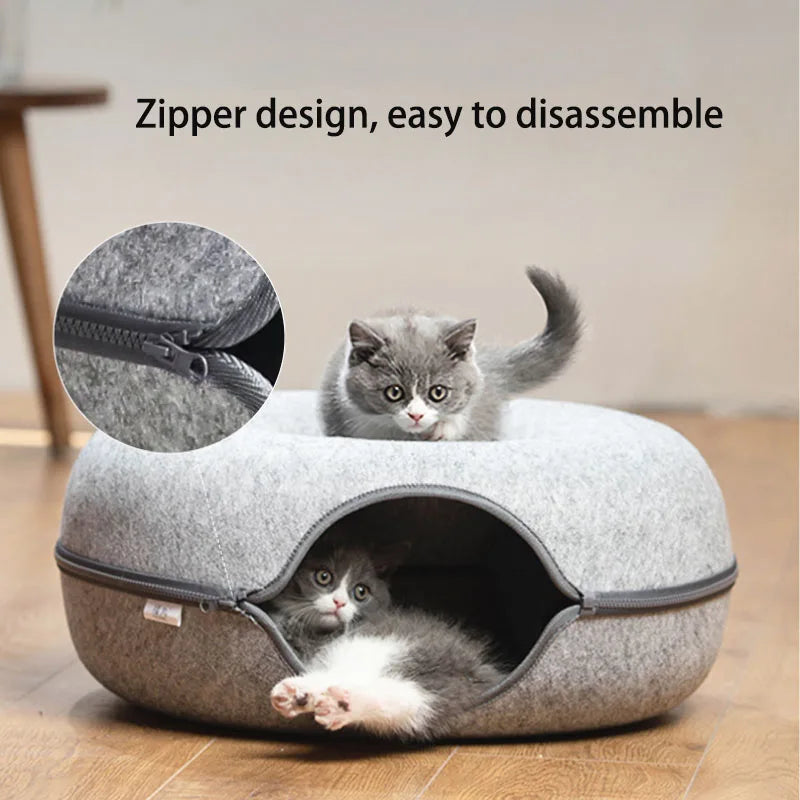 Cama para gatos Donut, túnel para Gato, juego interactivo, casa para gatos de juguete, doble uso, hurones, cama para conejos, túneles, juguetes para interiores, juguete de entrenamiento para gatitos