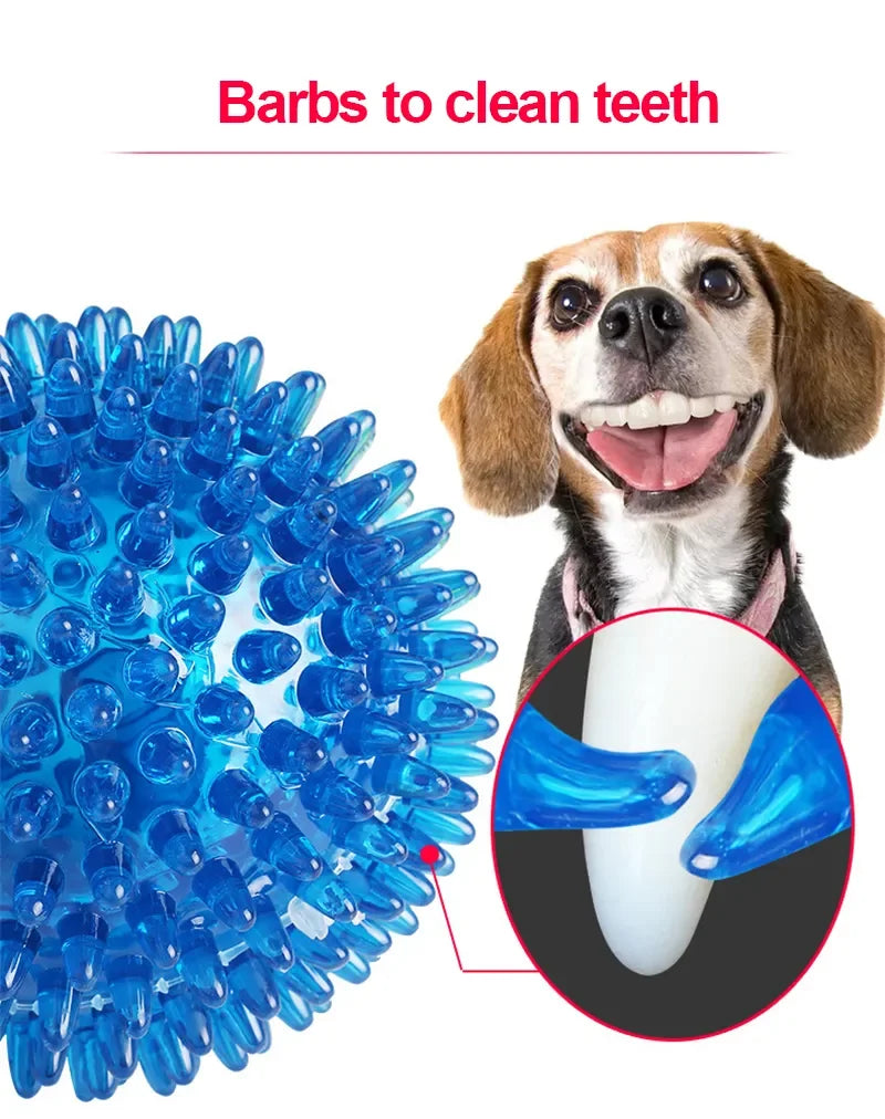 Juguetes para perros y gatos, juguete con sonido para cachorros, Bola de Limpieza de dientes chirriante, entrenamiento de TPR, juguete para masticar dientes de mascotas, bolas de espinas