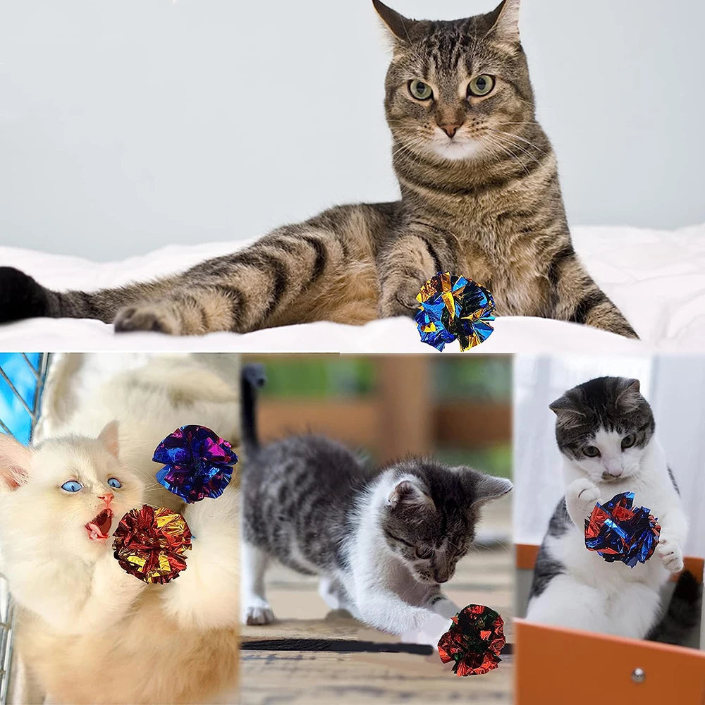 Bolas arrugadas para gatos, bolas coloridas para masticar y perseguir, bolas arrugadas de Mylar para gatos de interior para mantenerse en forma y activos, juguetes interactivos