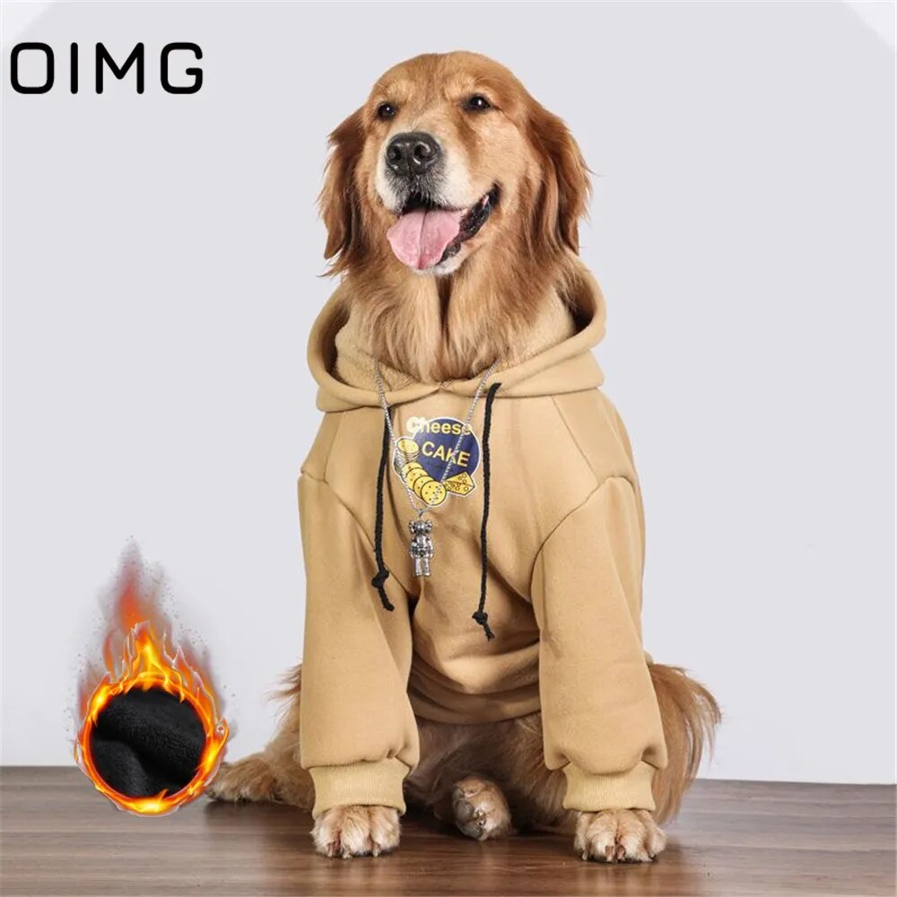 Winter Warm Big Dog Clothes Cheese Cake Printed Medium Large Dogs Hooded Sweater Golden Retriever Labrador Samoyed Hoodies Fashion Style