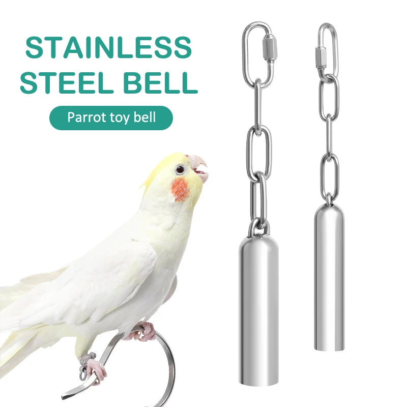 Squirrel Bells Standing Rest Rack Stainless Steel Parrot Bird Chewing Bell Pet Supplies Parrot Cage Toy Accessories