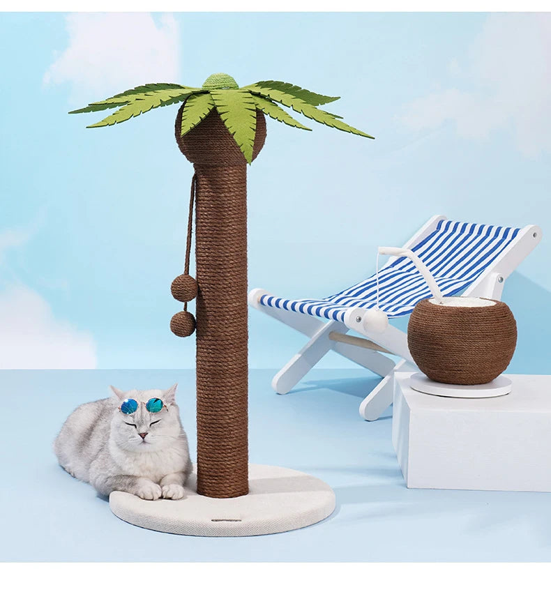 Postes rascadores para gatos, marco de escalada con forma del árbol de coco, tablero rascador para gatos de cáñamo y Sisal con bola, juguetes con forma de garras para mascotas