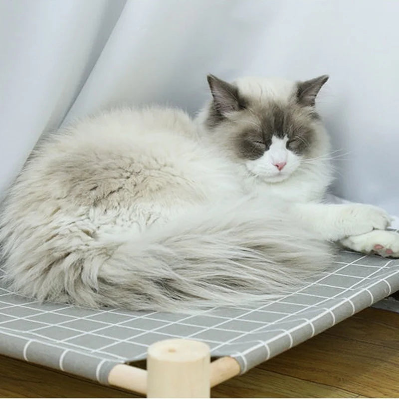 Cama hamaca para gatos y perros, hamaca de madera para gatos, cama de refrigeración elevada, cama portátil desmontable para mascotas para interiores y exteriores, adecuada