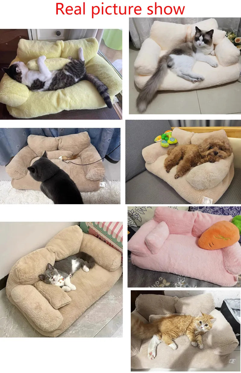 Cama de lujo para gatos, sofá cálido supersuave para perros pequeños, gatos, desmontable, lavable, antideslizante, cama para dormir para gatitos y cachorros, suministros para mascotas